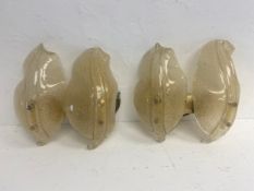 A pair of vintage brass and frosted Murano glass wall lights of leaf form. H.27cm.
