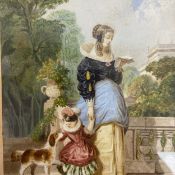 A 19th century framed and glazed print overpainted in watercolour. 24x31cm