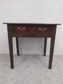 An 18th century mahogany side table fitted with frieze drawer on square tapering supports. H.73 W.