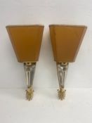 A pair of 1960's vintage Hollywood Regency style wall lights in brass and clear Murano glass. H.