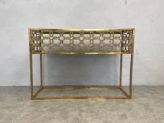 An Italian brass and glass console table in the style of Luciano Frigerio. H.87 W.126 D.40cm.