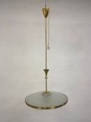 A mid-century Pietro Chiesa style pendulum ceiling light with frosted glass flying saucer shade. H.