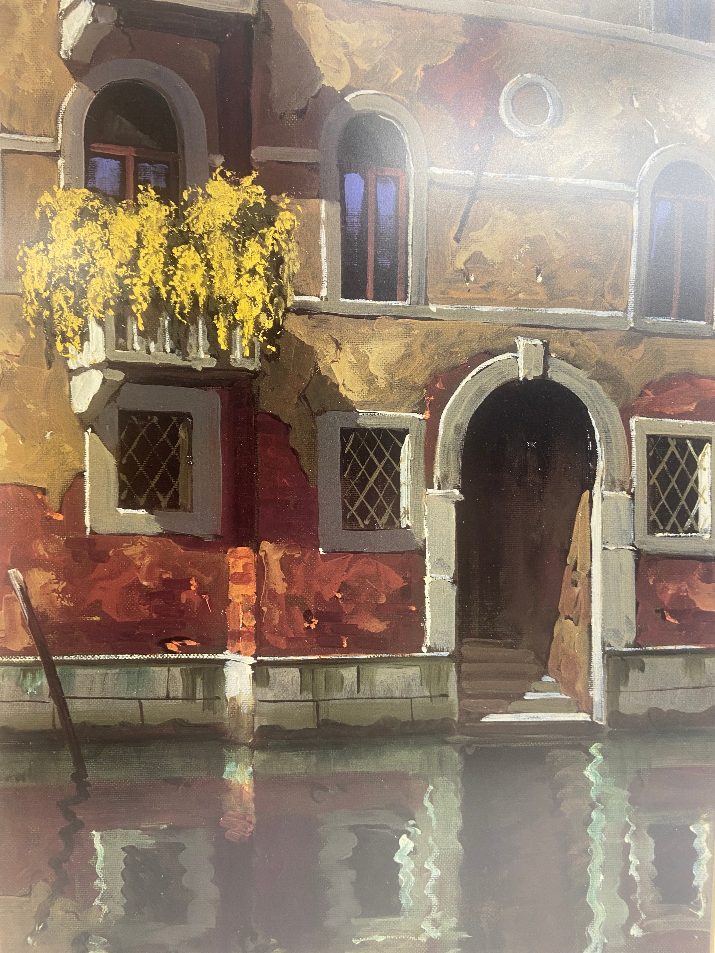 Two large contemporary framed and glazed prints, interior scene and a Venice canal, with labels to - Image 3 of 5