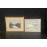 An English school riverscape, signed A Wright and a similar landscape, both framed and glazed. 50