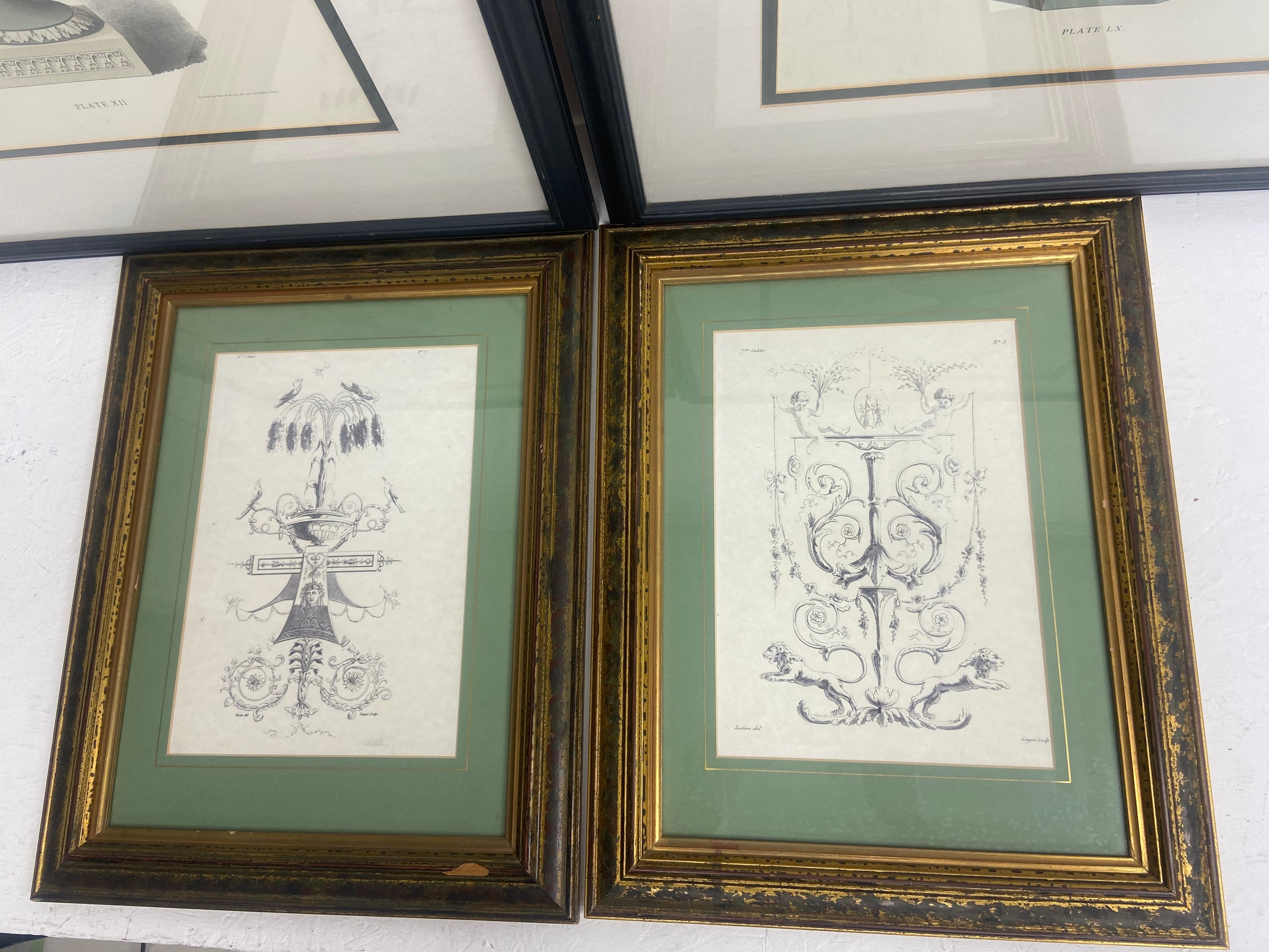 A pair of Georgian style classical design prints and a smaller similar pair, framed and glazed. - Image 2 of 3