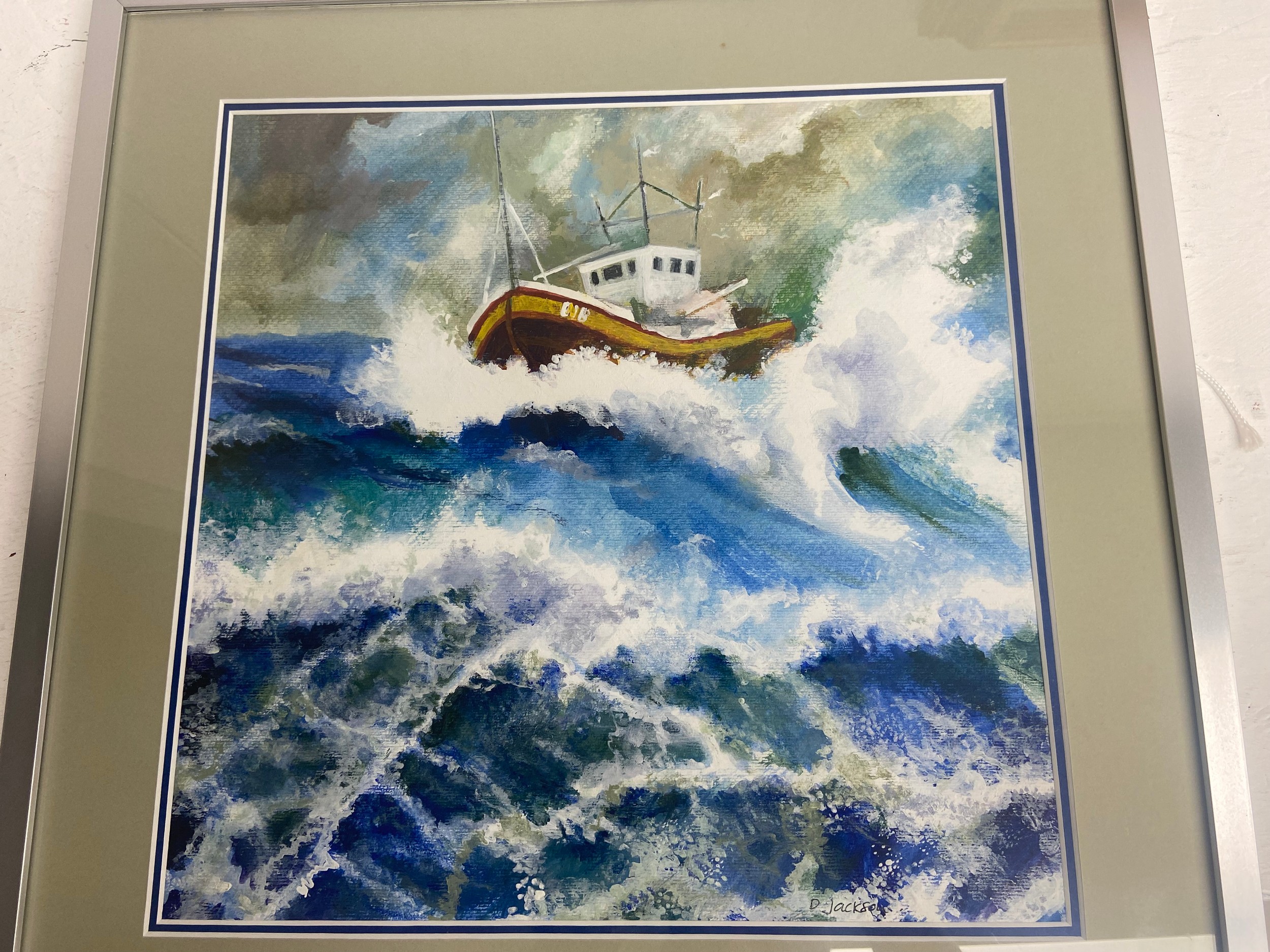 An acrylic on board, ship in a storm signed D Jackson and Continental impasto oil on canvas, boats - Image 3 of 5