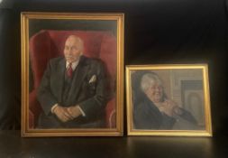 Two mid century oil portraits, framed. Largest H.84 x 69cm