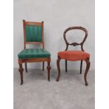 A late 19th century Continental walnut salon chair and a Victorian mahogany balloon back dining