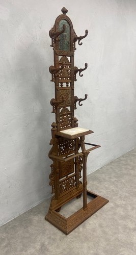 A Victorian cast iron hallstand fitted with mirror and marble shelf with foundry mark to the back. - Image 2 of 5