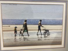 Robert Littleford (1940-2023), a watercolour; figures on a beach, signed, framed and glazed.
