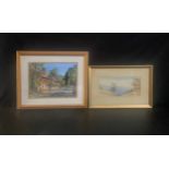 A framed and glazed watercolour, English village signed S Francis and a 19th century English