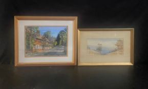 A framed and glazed watercolour, English village signed S Francis and a 19th century English
