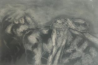 A framed and glazed screenprint, figural study, signed Rodriguez. H.64 x 84cm