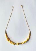 14ct gold Art Deco half moon style necklace, 11.24g gross L.42cm approx