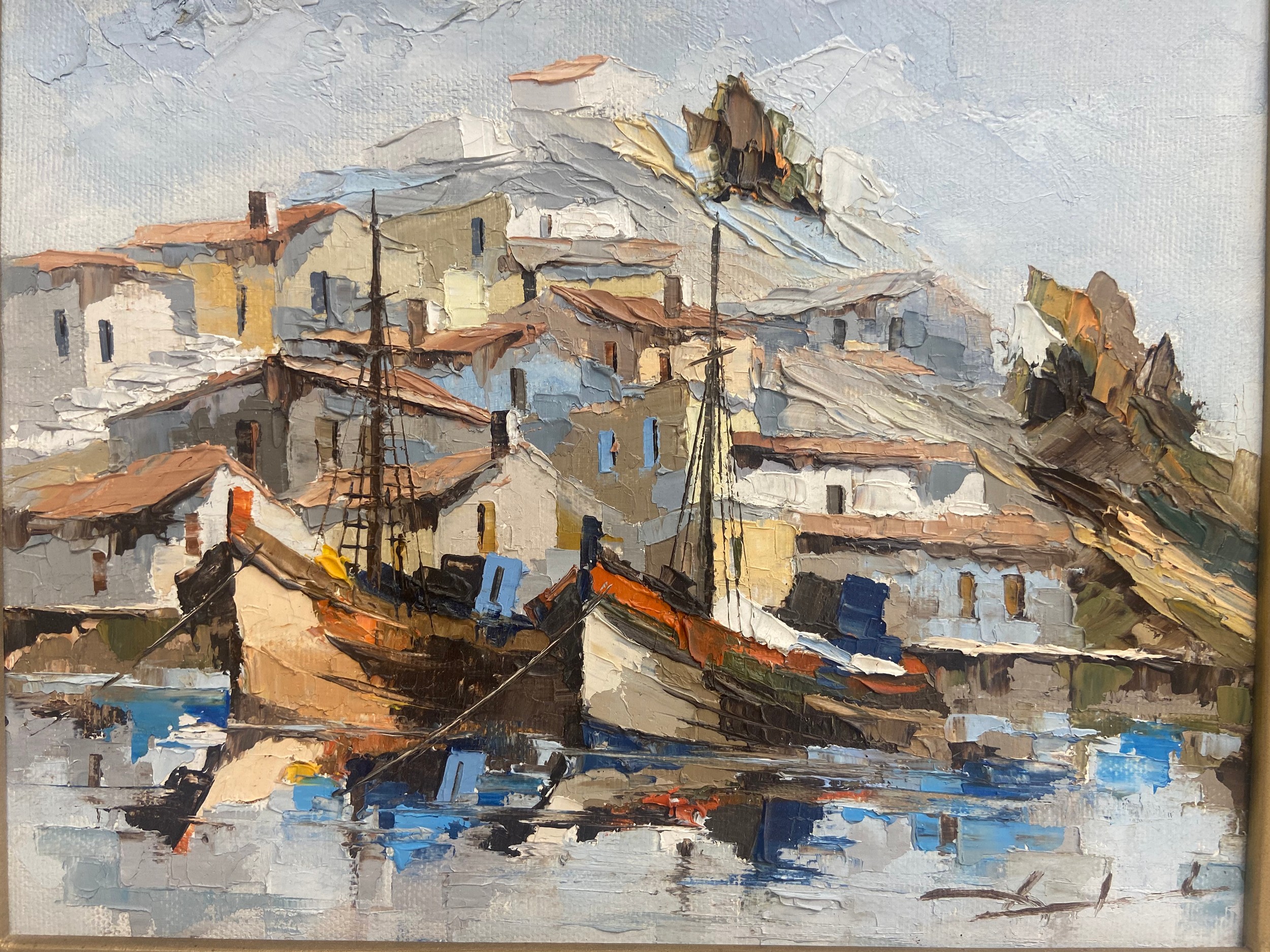 An acrylic on board, ship in a storm signed D Jackson and Continental impasto oil on canvas, boats - Image 2 of 5