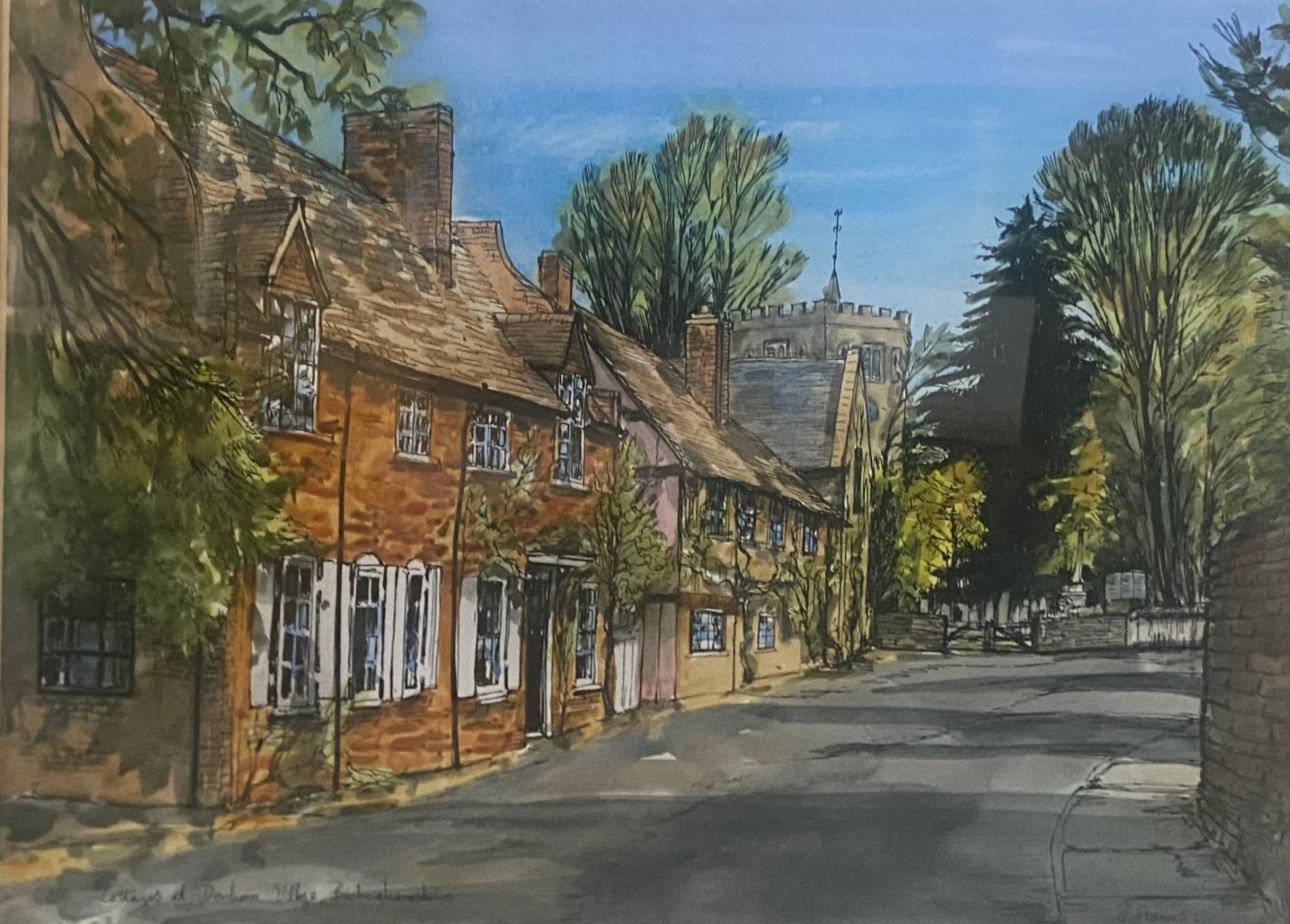 A framed and glazed watercolour, English village signed S Francis and a 19th century English - Image 3 of 5