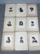A collection of nine early 19th century engravings, Studies from Nature by J Innskip, signed in