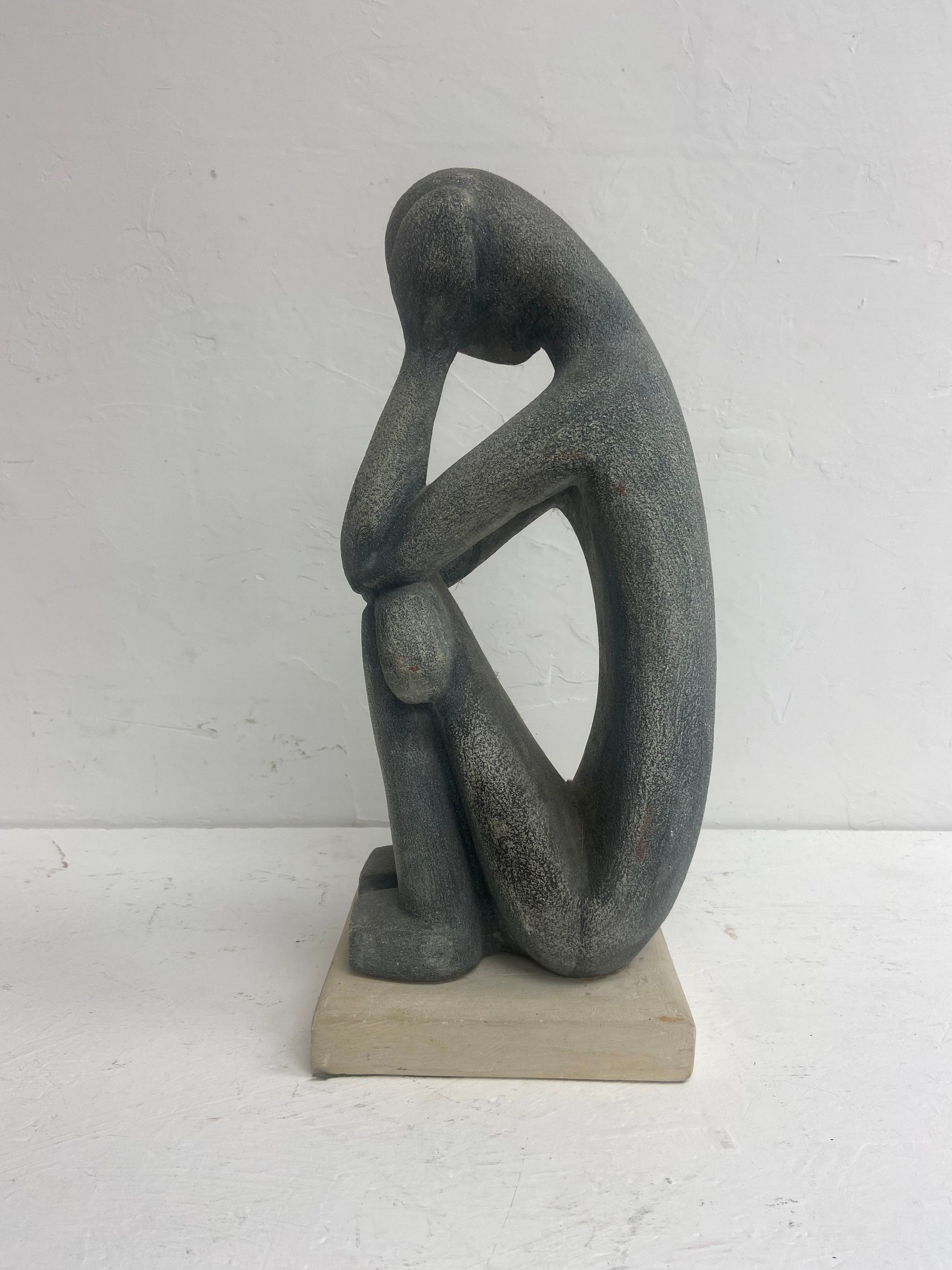 A carved stone seated figure in the modernist style signed and dated Makis to the base. H. - Image 2 of 4