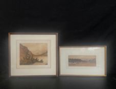 Two framed and glazed watercolours, lakescapes. H.38 x 42cm