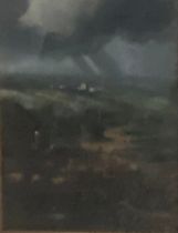A 19th century gilt framed and glazed oil on canvas laid on board, sheep in a landscape. H.56 x