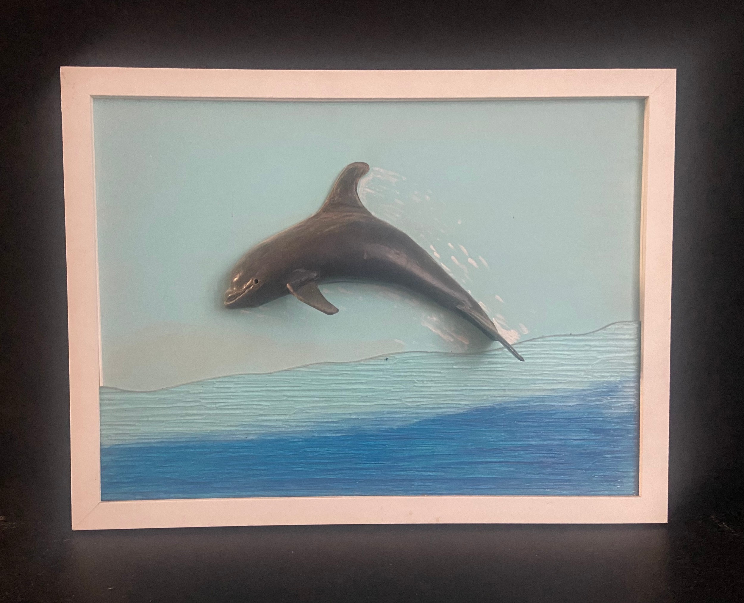 A mixed media study in 3-D; a dolphin leaping from the sea, signed, dated and titled to the reverse. - Image 2 of 4