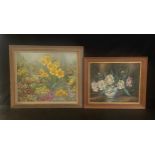 Two oils on canvas, mid century still life flower studies. Largest H.62 x 72cm.