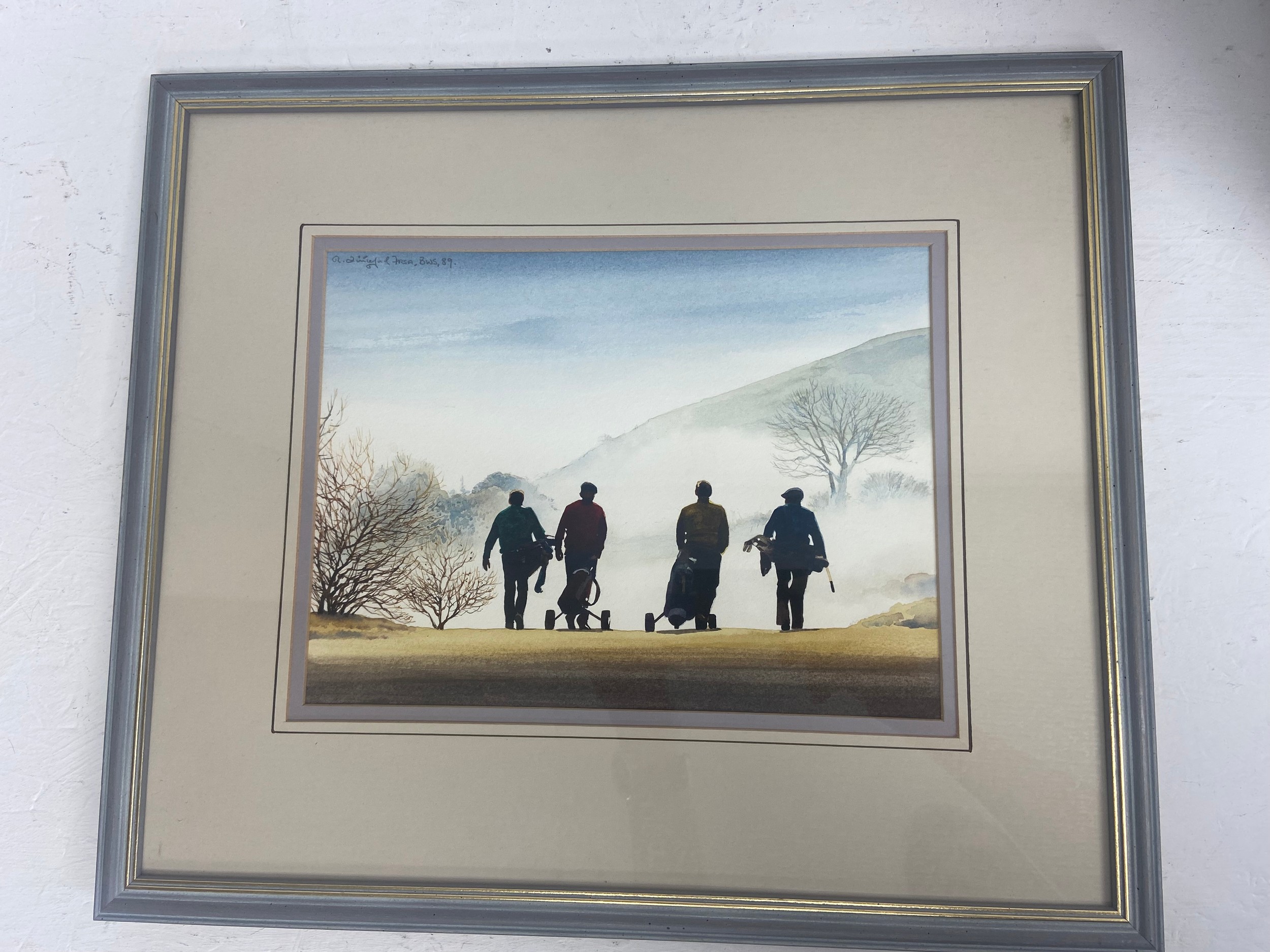 Robert Littleford (1940-2023), a watercolour; early morning golfers, signed, framed and glazed. - Image 2 of 4