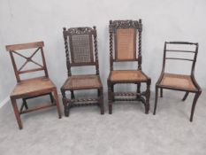 A collection of four dining chairs to include 18th century, Regency and later examples. H.110cm (