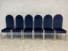 A set of six chrome and velvet dining chairs in the style of Willy Rizzo for Maison Jansen H.120cm.