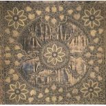 An Eastern embroidery in metal thread on velvet, stretched and framed. 81 x 81cm