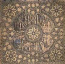 An Eastern embroidery in metal thread on velvet, stretched and framed. 81 x 81cm