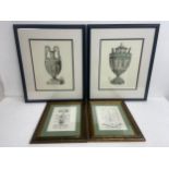 A pair of Georgian style classical design prints and a smaller similar pair, framed and glazed.
