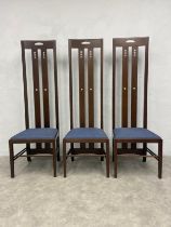Three MacKintosh Ingram chairs by Cassina with stamps and labels.