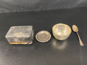 Miscellaneous hallmarked silver to include a christening bowl and spoon. Silver weight 209g.