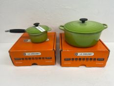 Two Le Creuset pans, new, unused and boxed. Dia.27cm. (Largest). Both seconds.