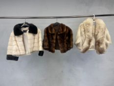 Three short mink jackets, Miller & Berkowitz and Campbell Furs. (Small to medium in size, very