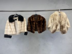 Three short mink jackets, Miller & Berkowitz and Campbell Furs. (Small to medium in size, very