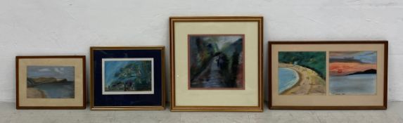 A mixed collection of five mid to late 20th century pastel drawings to include one titled 'Spring