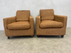 A pair of vintage Habitat armchairs in calico. H.78 W.74cm.