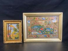 An early 20th century crewelwork panel in the 17th century style, framed and glazed along with a