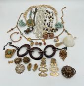 A collection of costume jewellery to include five necklaces, three bracelets, five pairs of clip-