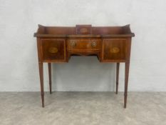 A compact Edwardian mahogany sideboard with satinwood banding and marquetry inlay. H.94 W.104 D.