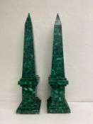 A pair of large contemporary malachite obelisks. H.84cm.
