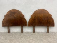 A pair of Art Deco burr walnut headboards for single beds. H.107 W.113cm.