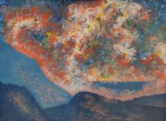 Michael Wharton (1933-1997), oil on board, volcano eruption. 62 x 81cm