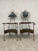 A pair of 1960's vintage metal and leather upholstered armchairs, Joan Miro influenced,