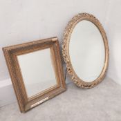 A 19th century gilt framed wall mirror and an oval gilt and gesso example. 60 x 50cm (Oval mirror).