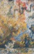 Michael Wharton (1933-1997), a large framed oil on board of trees in autumn. 169 x 120cm
