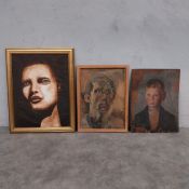 Three male oil portraits on board. 53 x 42cm, largest.