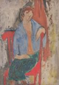Breon O'Casey (1912-1992), oil on panel, seated woman, signed bottom right, inscription to the